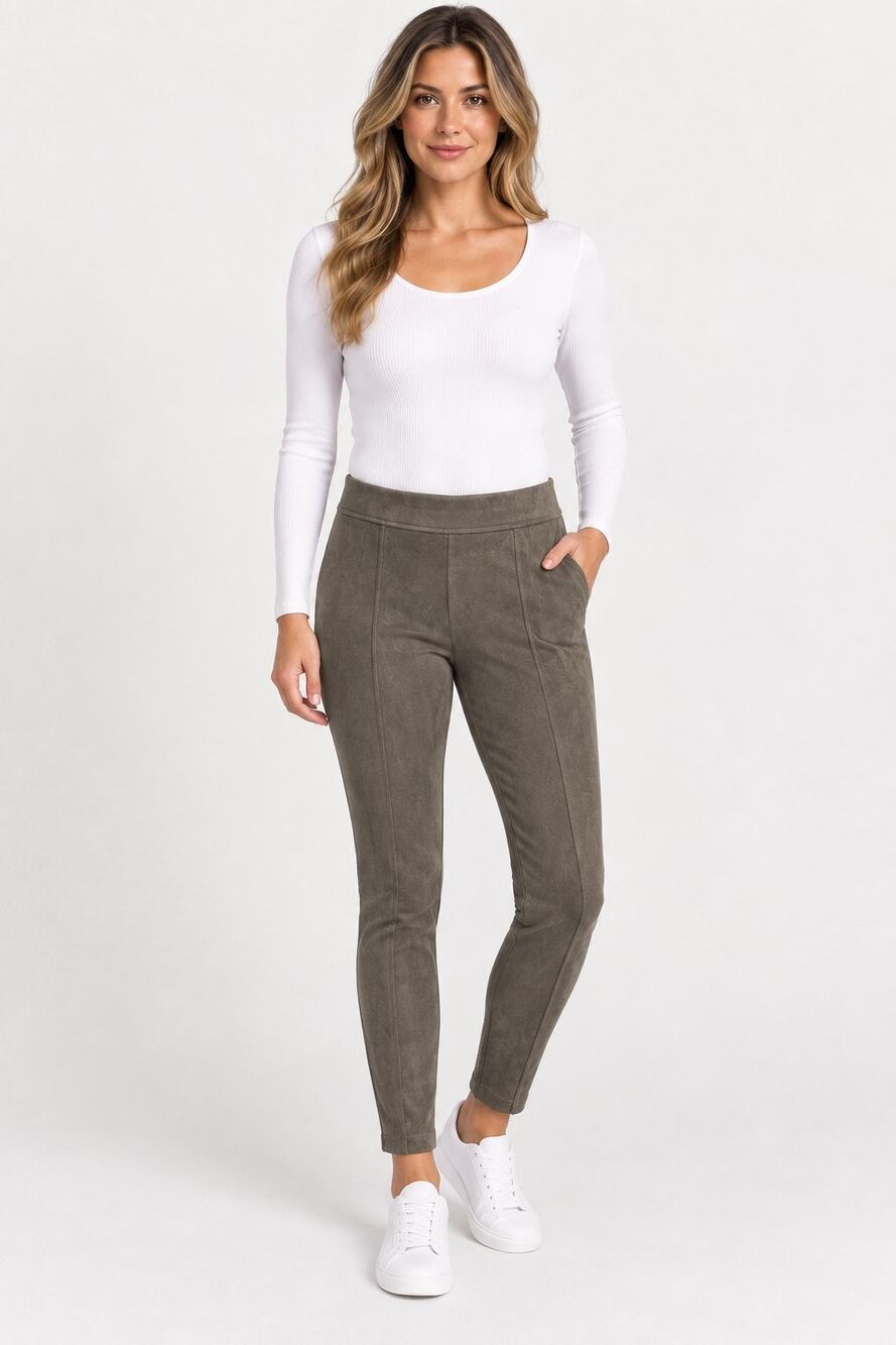 Andrew Marc Women’s XL Taupe Gray Faux Suede Leggings Pull On Skinny Pants